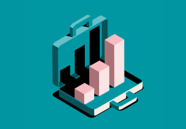 An illustration of an upwards pointing bar graph coming out of a briefcase.