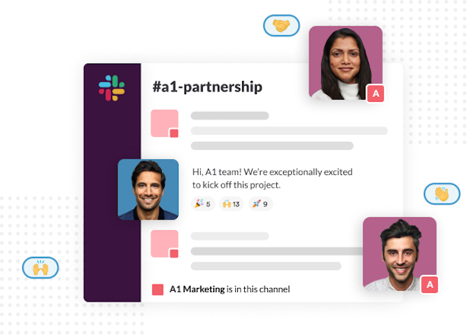 A shared channel where someone is greeting people from their partner company