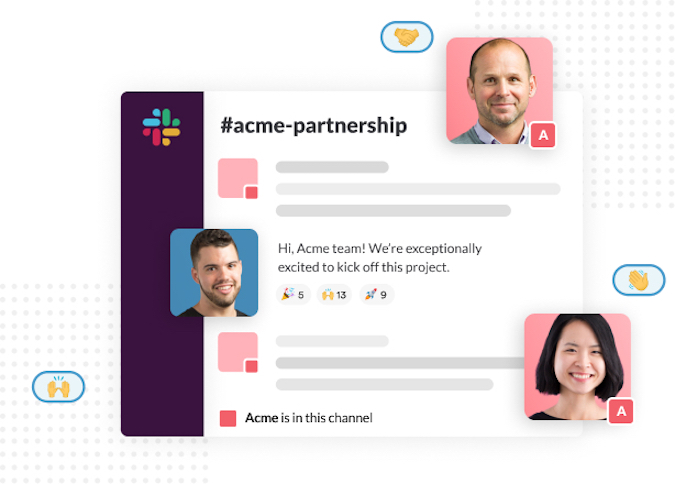 A shared channel where someone is greeting people from their partner company