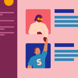 Pessoa rodeada por colegas de trabalho nos apps Slack