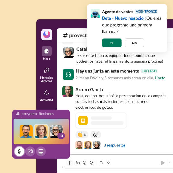 A mockup displays a virtual huddle.