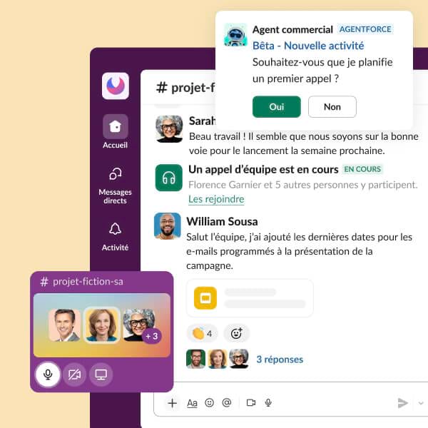 A mockup displays a virtual huddle.