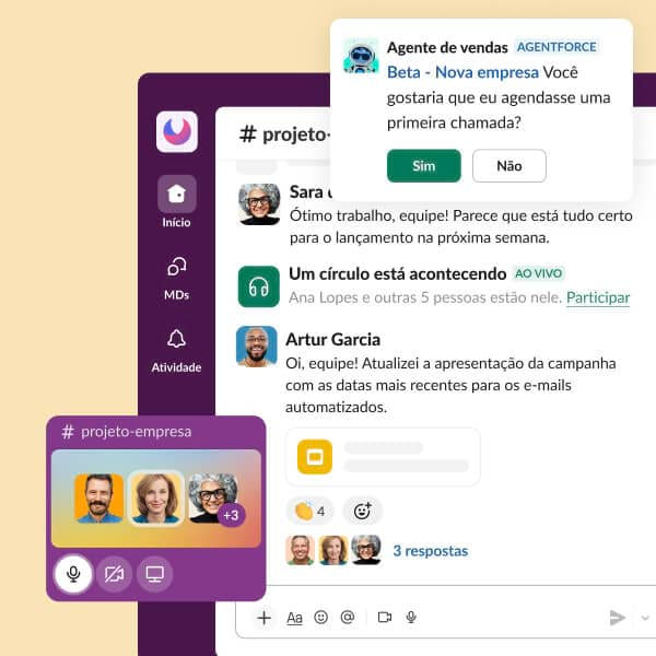 A mockup displays a virtual huddle.