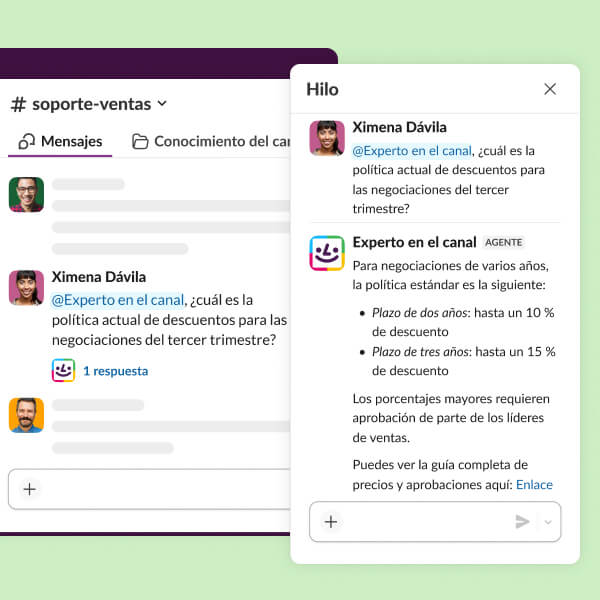 A search results page displays Al answers to a direct message inquiry.