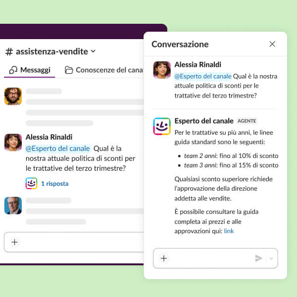 A search results page displays Al answers to a direct message inquiry.