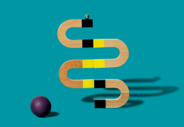 Twisting shape with a ball next to it