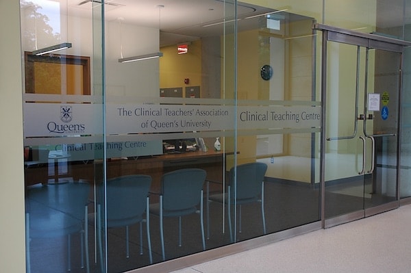 A photograph of the outside of a conference room labelled Clinical Teaching Center.