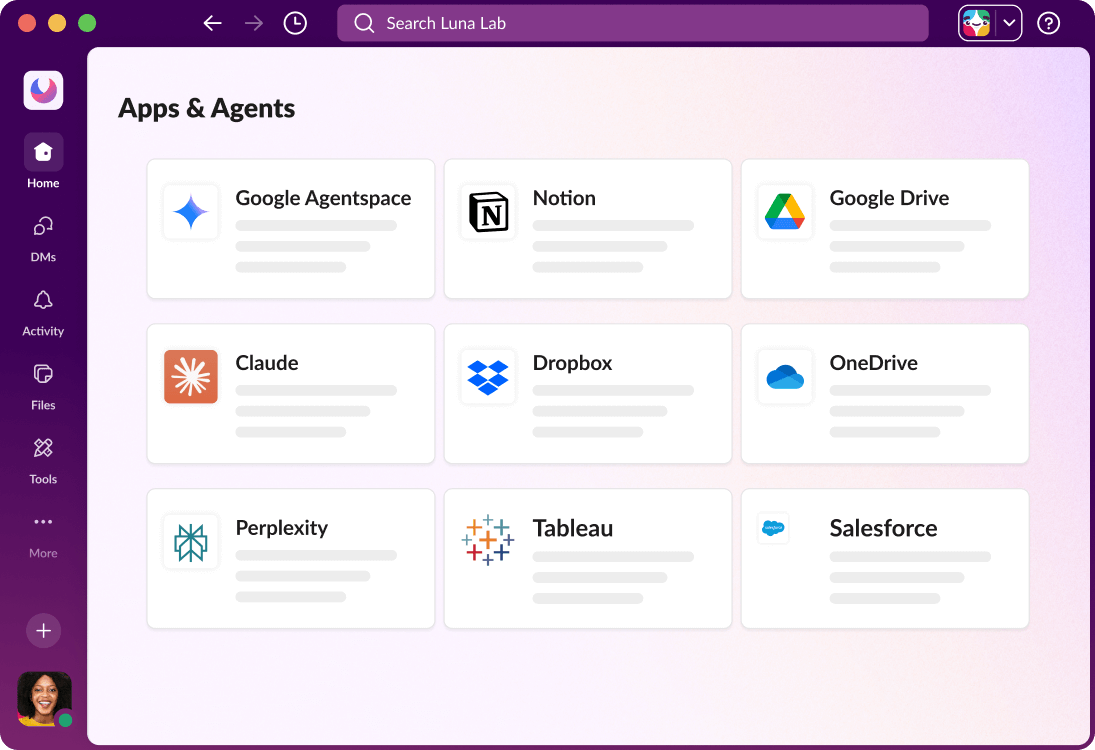 A list in Slack displays sales opportunities and a conversation with an Agentforce agent.