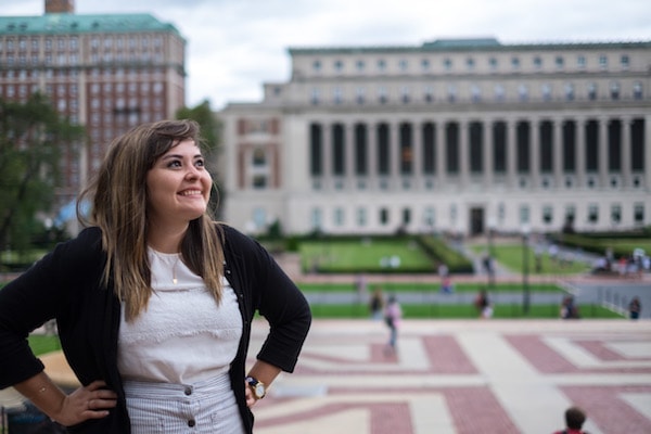Padilla-Rodríguez stands proudly on the campus of Columbia University.