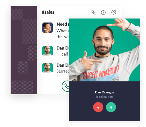 Alert window for an incoming video call in Slack