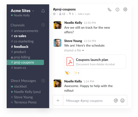 Team having a conversation in a Slack channel