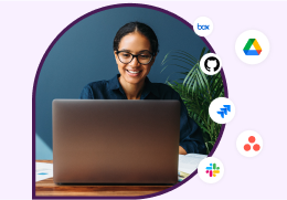 An image showing a person using a computer with the logos of software companies