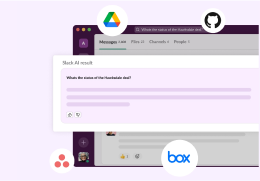 App icons float above the Slack UI