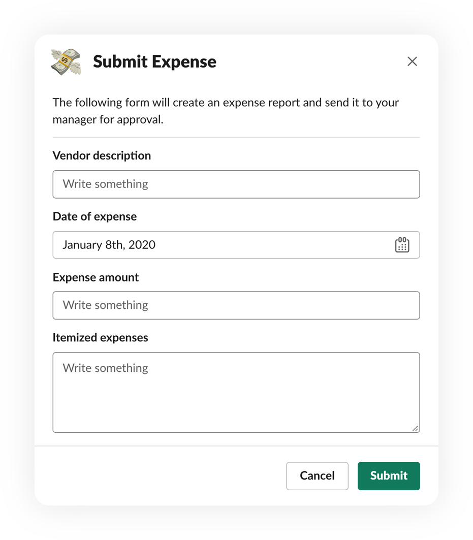 Modal to submit expense report