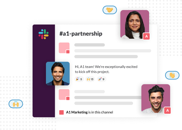 A shared channel where someone is greeting people from their partner company
