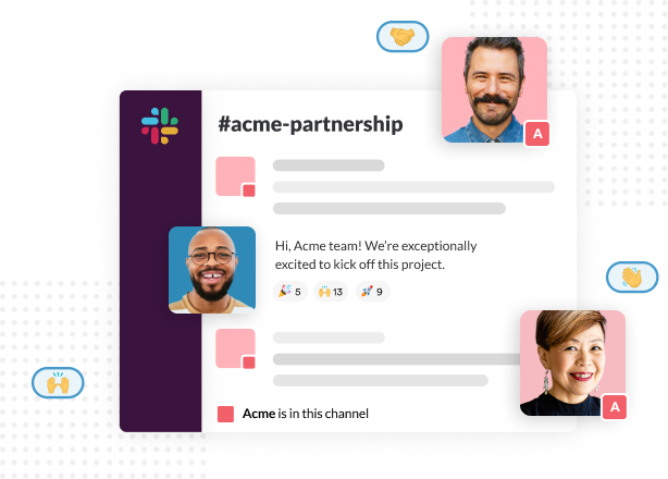 A shared channel where someone is greeting people from their partner company