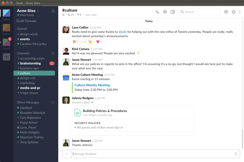 Screenshot of the Slack app