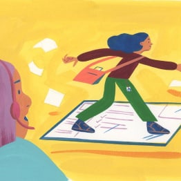 Pessoa usando o app do Slack como um skate que voa em alta velocidade