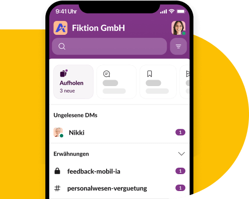 Die mobile Slack-App ist bei Nachrichten und Erwähnungen sichtbar