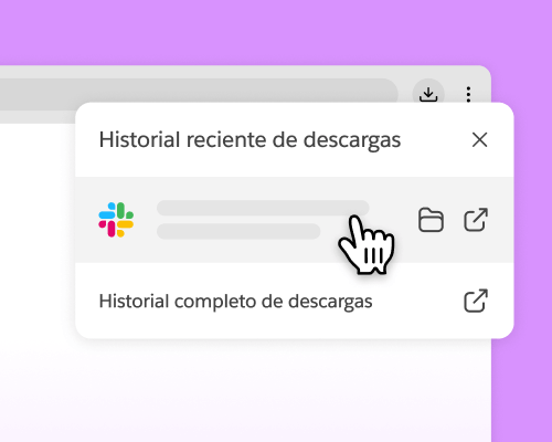 Los clics en el instalador de Slack en el historial de descargas reciente