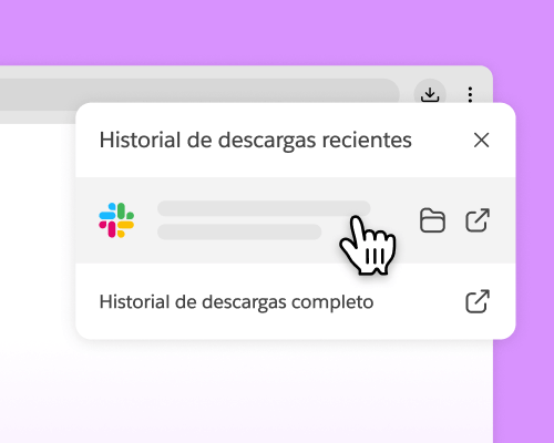 El cursor hace clic en el instalador de Slack en el historial de descargas recientes