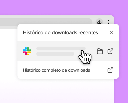 O cursor clica no instalador do Slack no histórico de downloads recentes