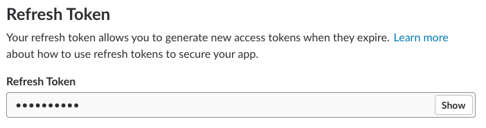 OAuth settings in app mgmt displaying the refresh token field