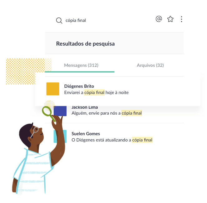 Uma só caixa de pesquisa para acessar todas as informações.