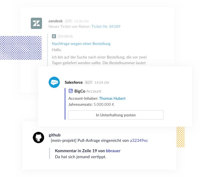 Verbinde alle Tools, die du verwendest, mit Slack, damit du nicht ständig zwischen Apps hin und her zu wechseln brauchst.