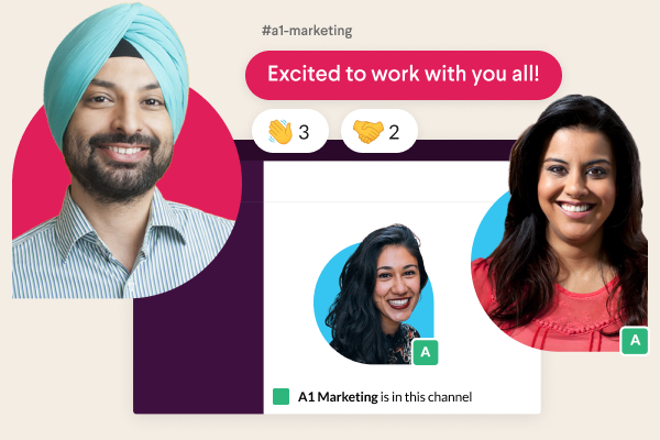 A shared channel where someone is greeting people from their partner company