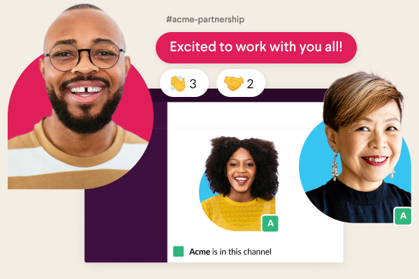 A shared channel where someone is greeting people from their partner company