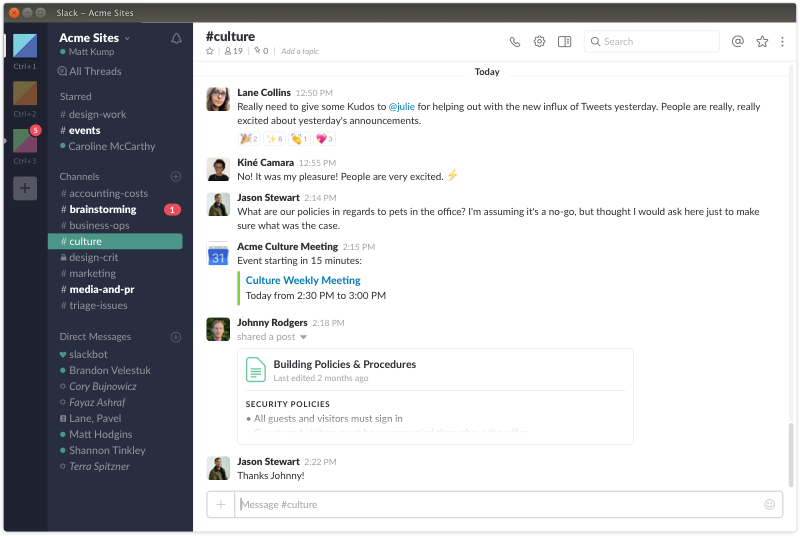 Screenshot of the Slack app