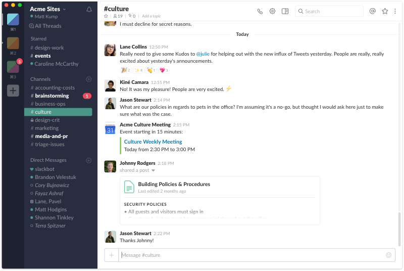 Screenshot of the Slack app