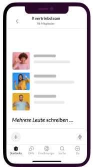 Team-Mitglieder, die in einem Channel in der mobilen Slack App ihre Arbeit besprechen