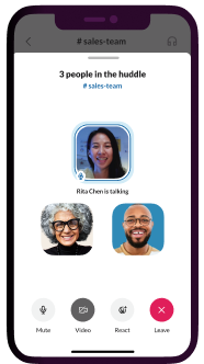 Team members having a voice chat in a huddle in the Slack mobile app