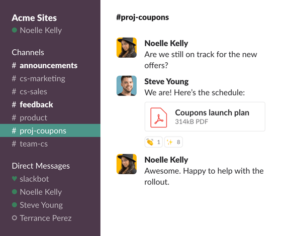 Team having a conversation in a Slack channel