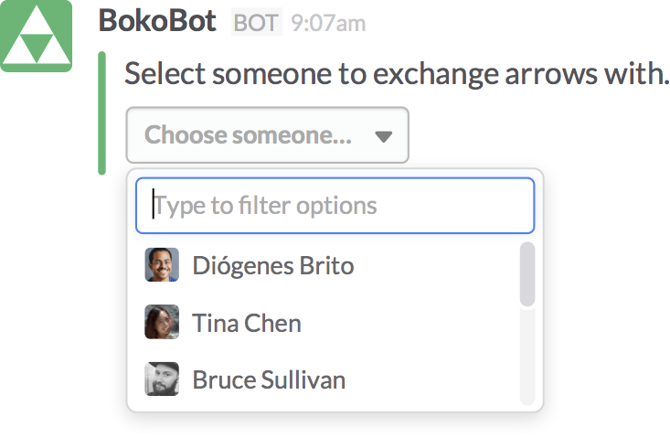 A list of team members to select from