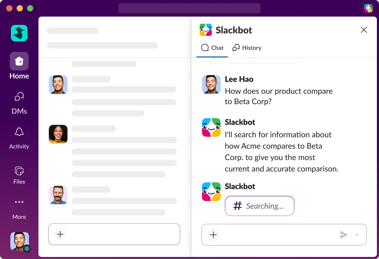 Slackbot responds to a search query in Slack.