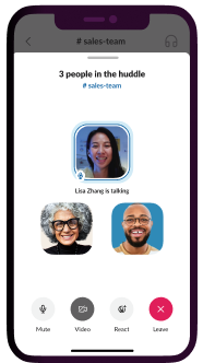 Team members having a voice chat in a huddle in the Slack mobile app