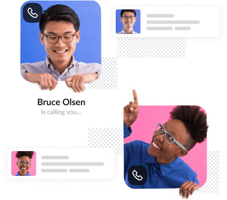 In a simulated screenshot, one colleague uses Slack to call another.
