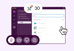 L’interfaccia di Slack che mostra incontri, app, emoji e altro ancora.
