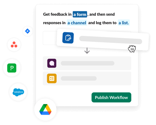 Stacks of icons representing different apps to connect to Workflow Builder