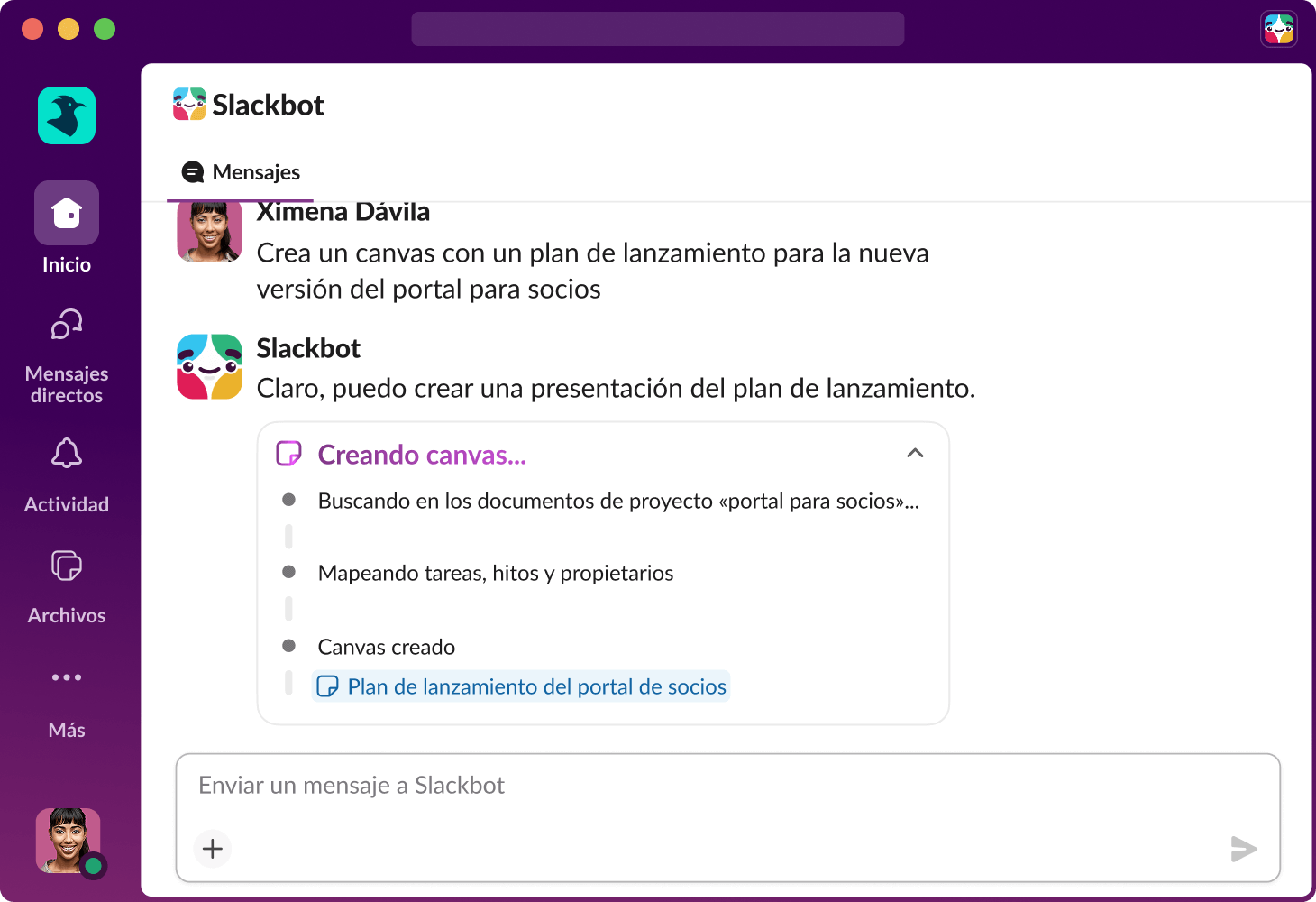 Slackbot crea un canvas nuevo en Slack.