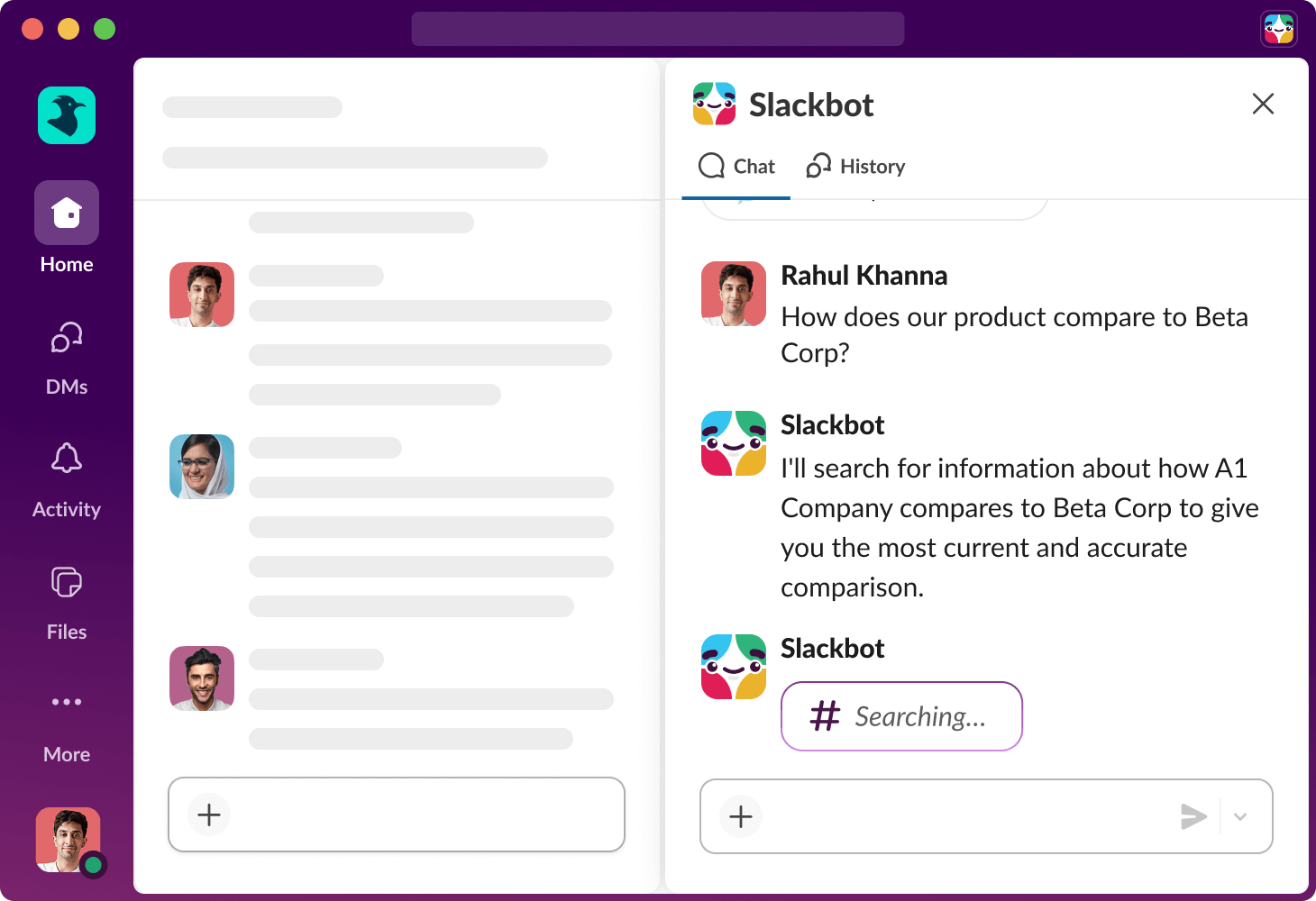 Slackbot responds to a search query in Slack.