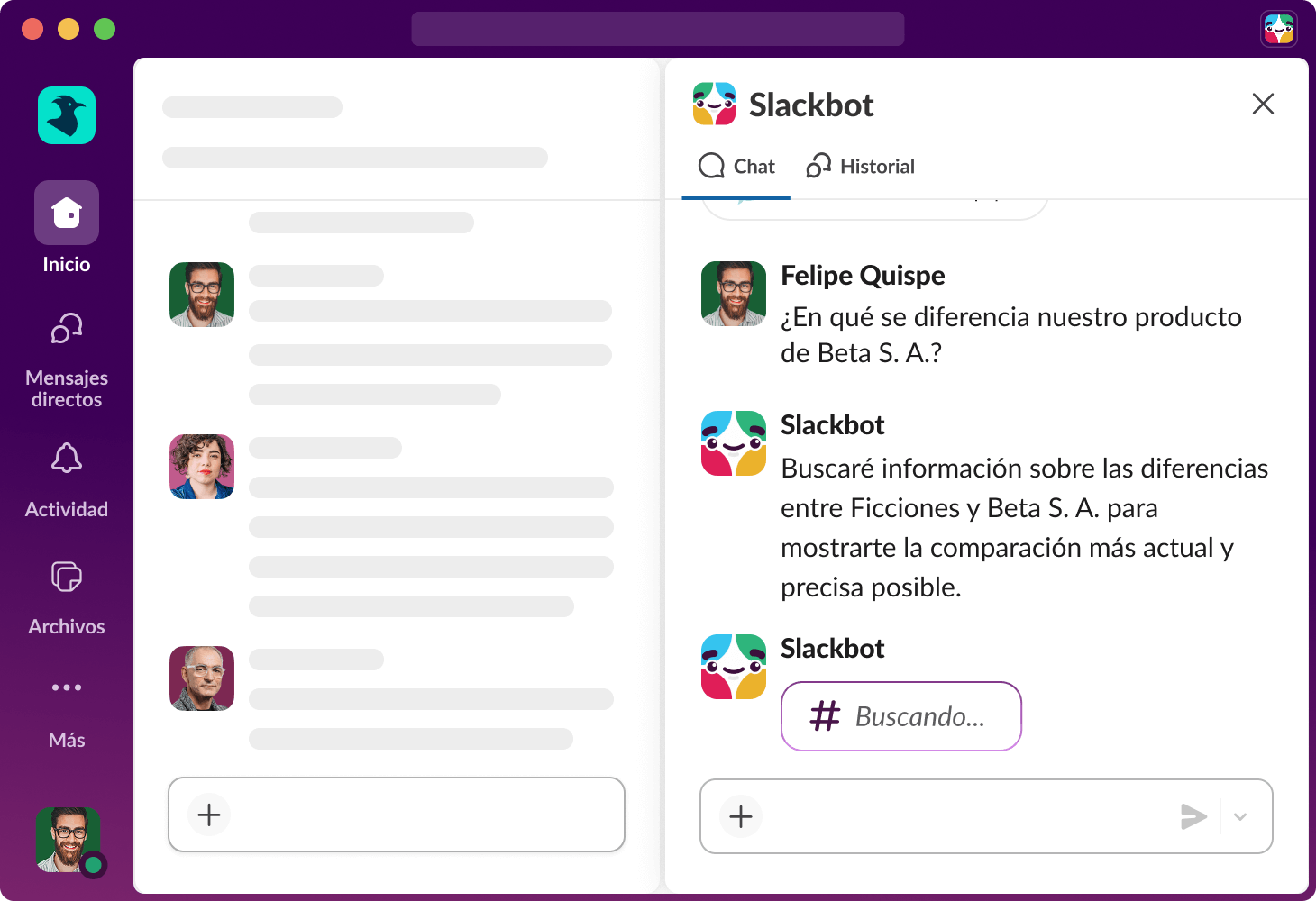 Slackbot responde a una consulta de búsqueda en Slack.