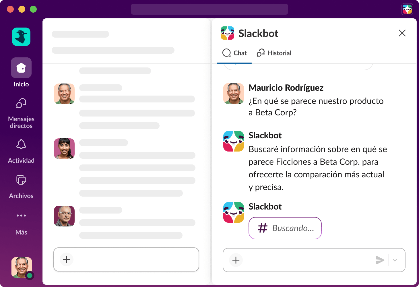 Slackbot responde a una consulta de búsqueda en Slack.