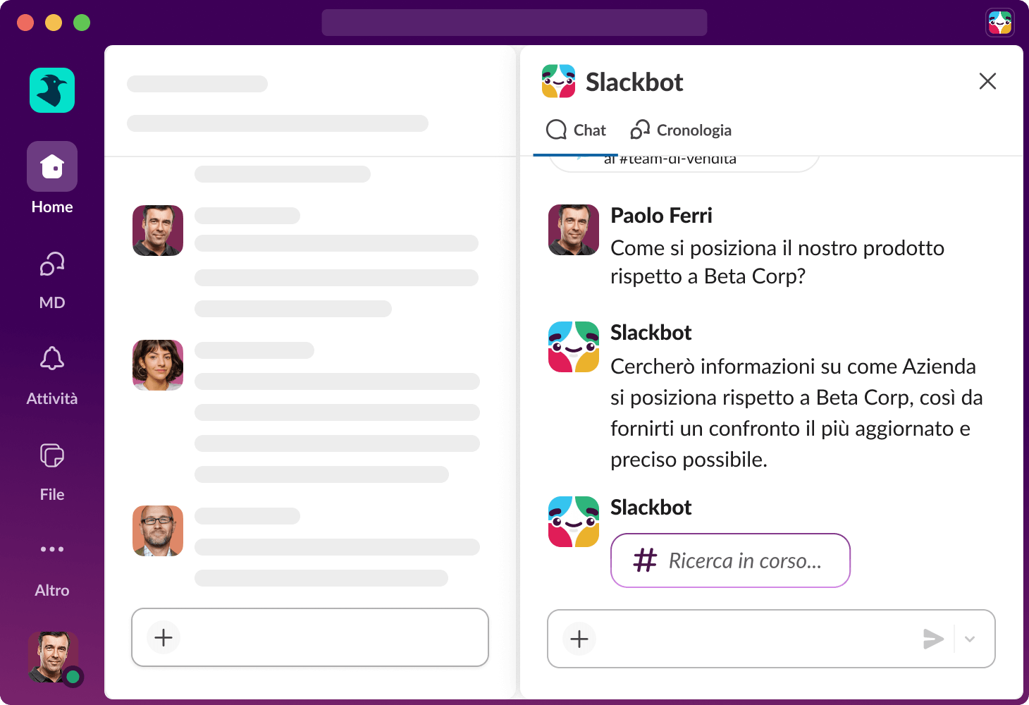 Slackbot risponde a una query di ricerca su Slack.
