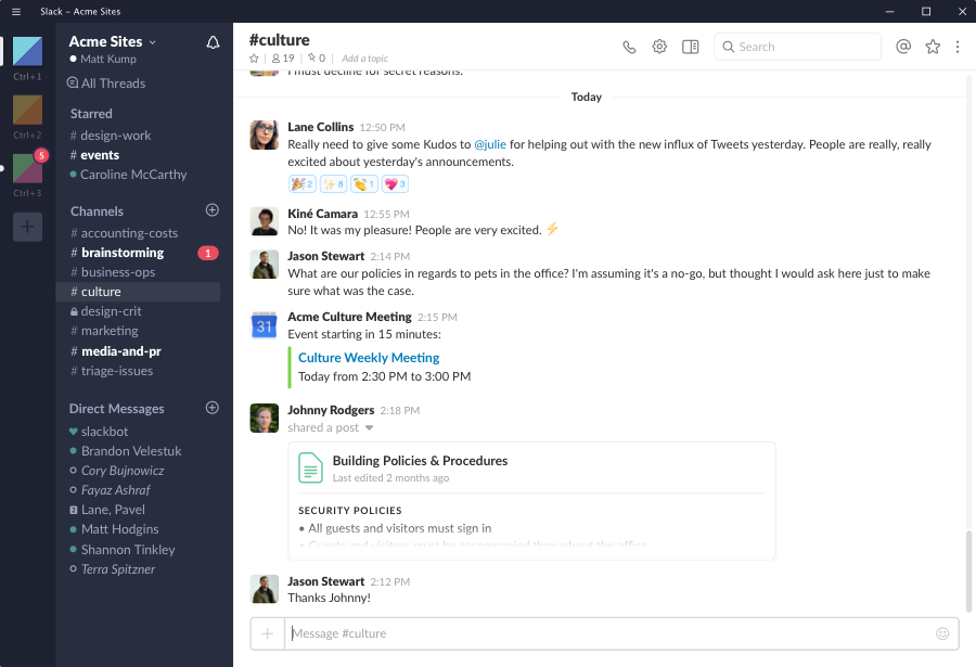Screenshot of the Slack app