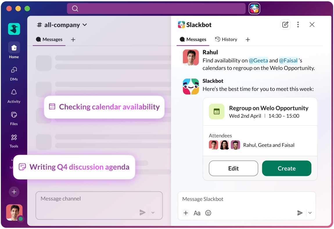 Find availability on @Emily and @Matt’s calendars. Create a meeting invitation and send it to them.