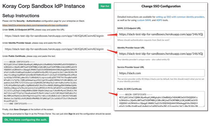 Image showing the where to copy and paste SSO configuration settings.